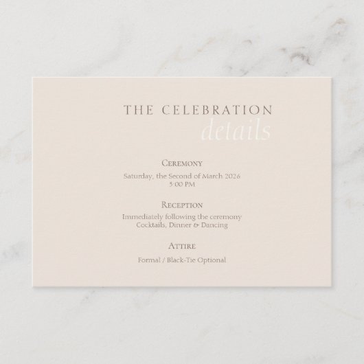 Elegant Minimalist Sand Warm Taupe Wedding Informatiekaartje (Voorkant)