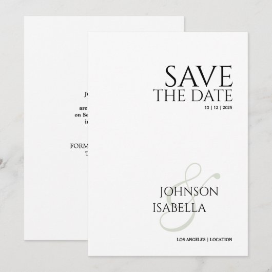 Elegant Minimalist Save The Date Wedding Card Kaart (Voorkant / Achterkant)