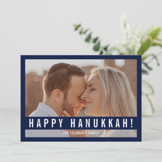 Elegant Minimalist Script Happy Hanukkah Photo  Feestdagenkaart (Staand voorkant)