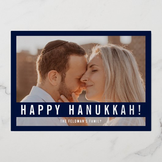 Elegant Minimalist Script Happy Hanukkah Photo  Folie Feestdagenkaart (Voorkant)