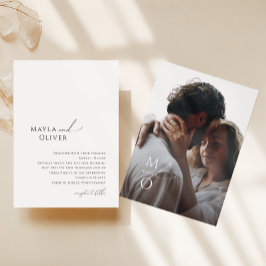 Elegant Minimalist Script Monogram Fotobruiloft Kaart