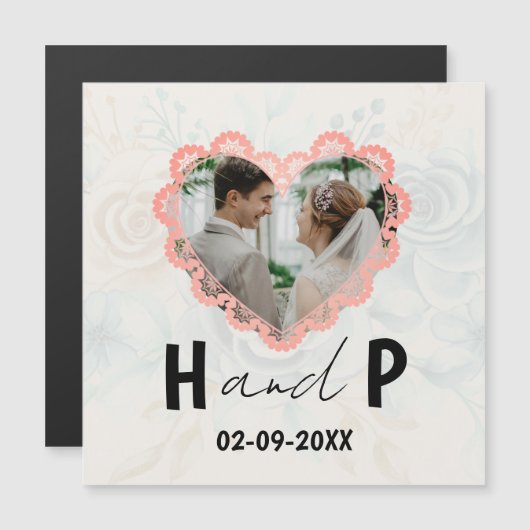 Elegant Minimalist Script Monogram Fotobruiloft Magnetische Uitnodiging (Voorkant / Achterkant)