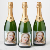 Elegant Minimalist Script Photo Graduparty Sparkling Wijnetiket (Flessen)