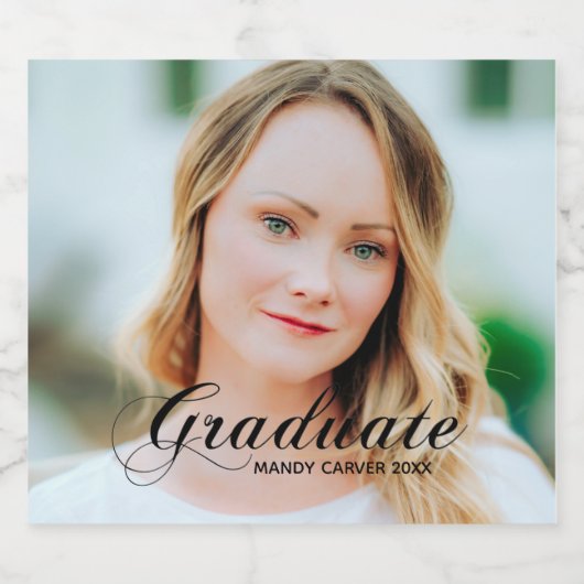 Elegant Minimalist Script Photo Graduparty Sparkling Wijnetiket (Enkel label)