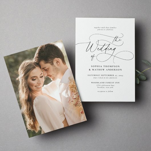 Elegant minimalist Script Photo Wedding Kaart