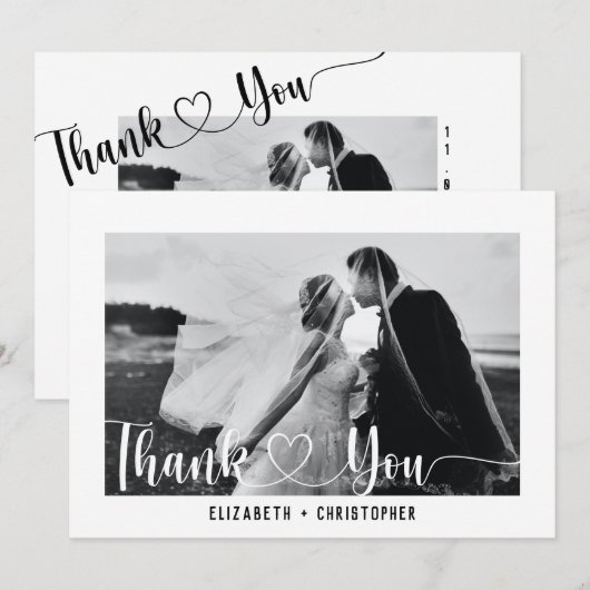 Elegant Minimalist Script Weduwen Aangepaste foto Bedankkaart (Voorkant / Achterkant)