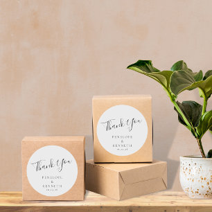 Elegant Minimalist Script White Custom Wedding Ronde Sticker