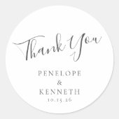 Elegant Minimalist Script White Custom Wedding Ronde Sticker (Voorkant)