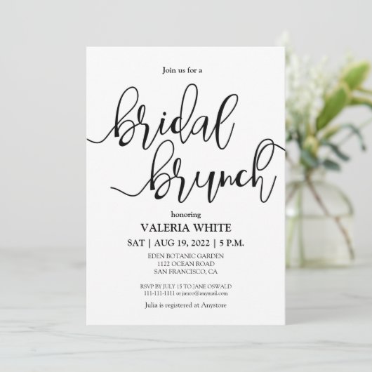 Elegant Minimalist Scriptgeschreeuw Bridal Brunch Kaart (Staand voorkant)
