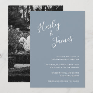 Elegant minimalist Simple Dusty Blue Photo Weddens Kaart