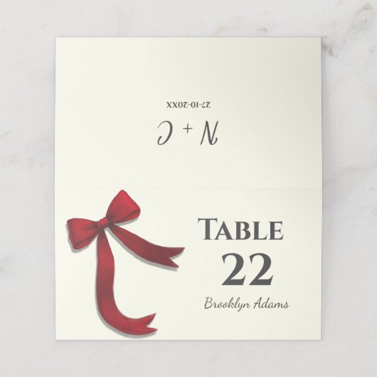 Elegant Minimalist Simple Red Bow Plaatskaartje (Buitenkant ongevouwen)