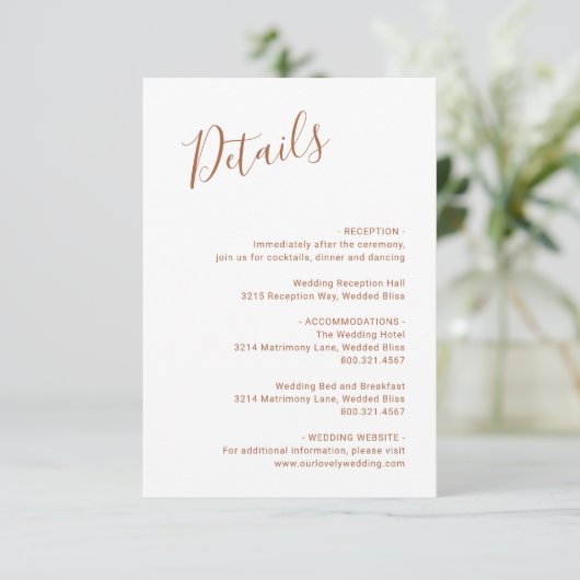 Elegant minimalist Simple Terracotta Wedding Informatiekaartje (Staand voorkant)