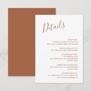 Elegant minimalist Simple Terracotta Wedding Informatiekaartje