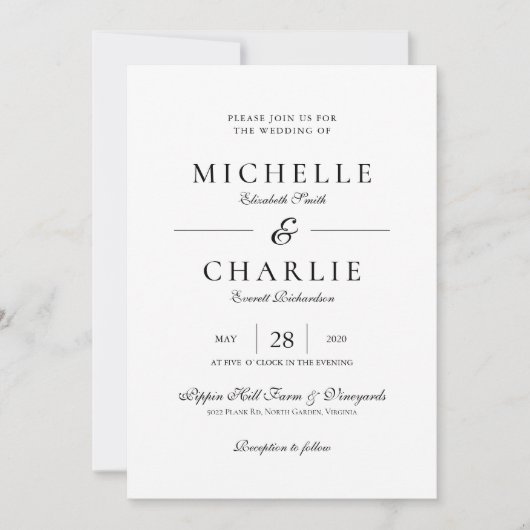 Elegant minimalist Simple Wedding Invitation Kaart (Voorkant)