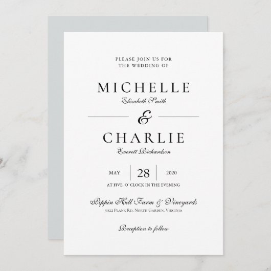 Elegant minimalist Simple Wedding Invitation Kaart (Voorkant / Achterkant)