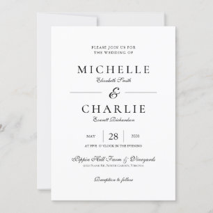 Elegant minimalist Simple Wedding Invitation Kaart