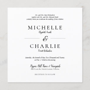Elegant minimalist Simple Wedding Invitation Kaart