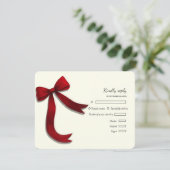 Elegant Minimalist Simple wedding red bow RSVP Car Kaartje (Staand voorkant)