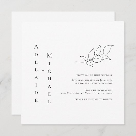 Elegant minimalist Simple White Wedding Invitation (Voorkant / Achterkant)