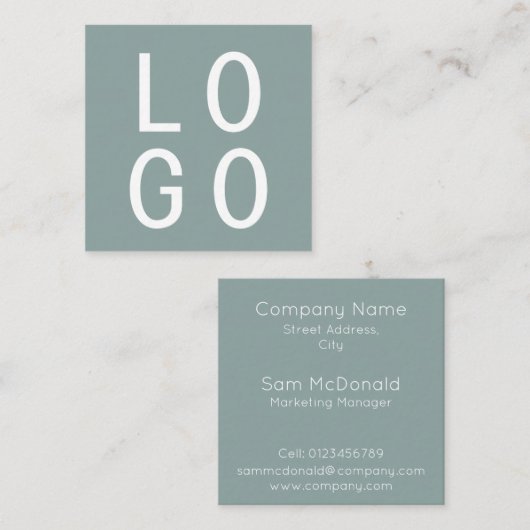 ELEGANT MINIMALIST SJABLOON DESIGN LOGO SAGE GROEN VIERKANTE VISITEKAARTJE (Voorkant / Achterkant)