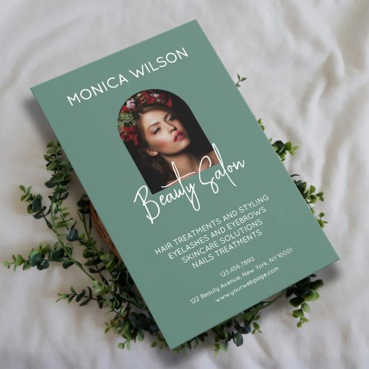 Elegant minimalist soft green beauty salon flyer