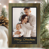 Elegant Minimalist Striped Black Christmas Holiday Folie Feestdagenkaart