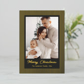 Elegant Minimalist Striped Black Christmas Holiday Folie Feestdagenkaart (Staand Voorkant)