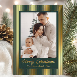 Elegant Minimalist Striped Green Christmas Holiday Folie Feestdagenkaart