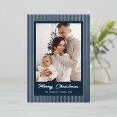 Elegant Minimalist Striped Navy Blue Christmas Folie Feestdagenkaart (Staand Voorkant)