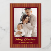 Elegant Minimalist Striped Red Gold Christmas Folie Feestdagenkaart (Voorkant)