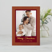 Elegant Minimalist Striped Red Gold Christmas Folie Feestdagenkaart (Staand Voorkant)
