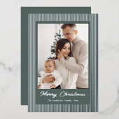 Elegant Minimalist Striped Sage Green Christmas Folie Feestdagenkaart (Voorkant / Achterkant)