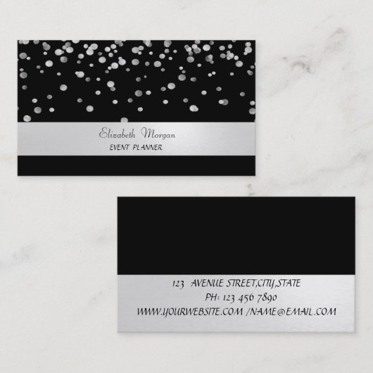 Elegant minimalist, striped, zwart, Confetti Visitekaartje (Voorkant / Achterkant)