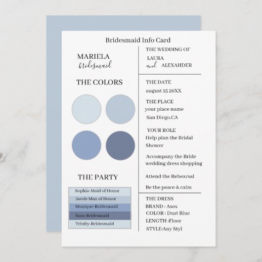 Elegant minimalist Stusty Blue Bridesmaid Kaart (Voorkant / Achterkant)