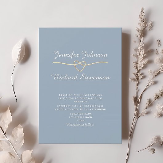 Elegant minimalist Stusty Blue Wedding Kaart