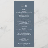 Elegant minimalist Stusty Blue Wedding Menu (Voorkant)