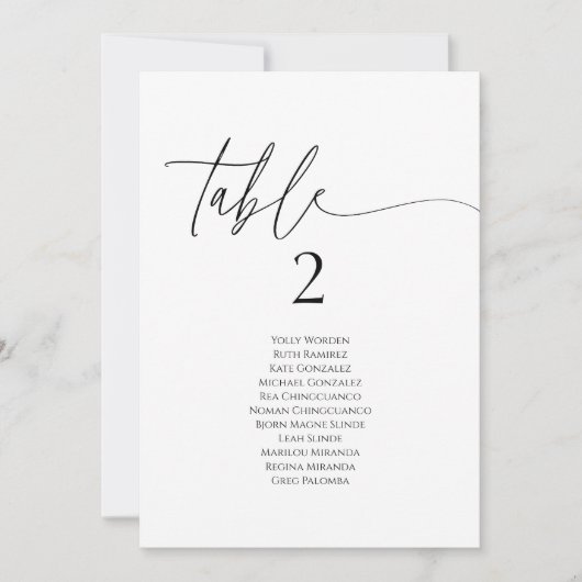 Elegant minimalist table number seating chart card (Voorkant)