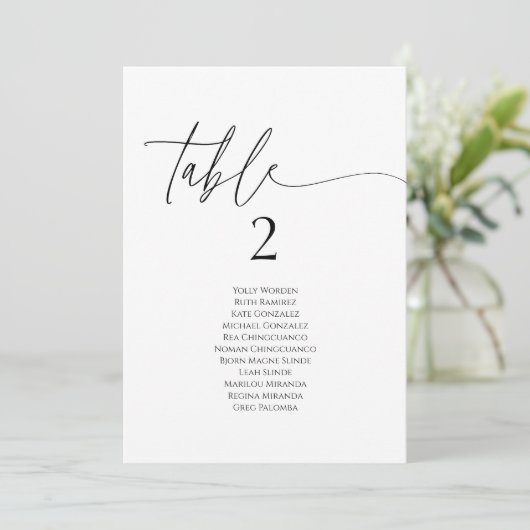Elegant minimalist table number seating chart card (Staand voorkant)