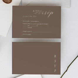 Elegant Minimalist Taupe Ivory Script Wedding RSVP Kaartje