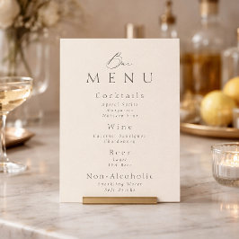 Elegant Minimalist Taupe Wedding Bar Menu Sign Kaart