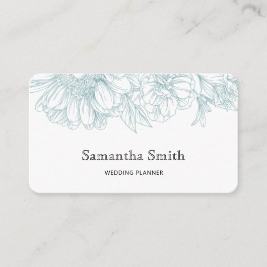 Elegant Minimalist Teal Green Floral Line Art Visitekaartje (Voorkant)