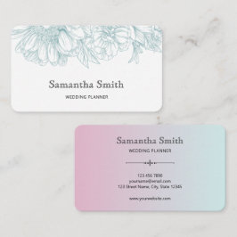 Elegant Minimalist Teal Green Floral Line Art Visitekaartje