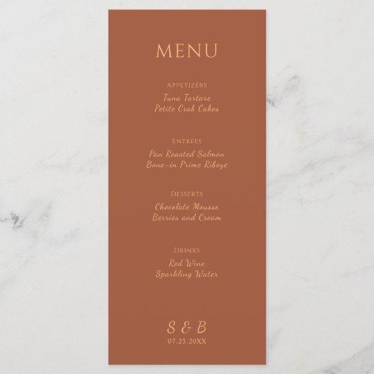 Elegant minimalist Terracotta Wedding Menu (Voorkant)