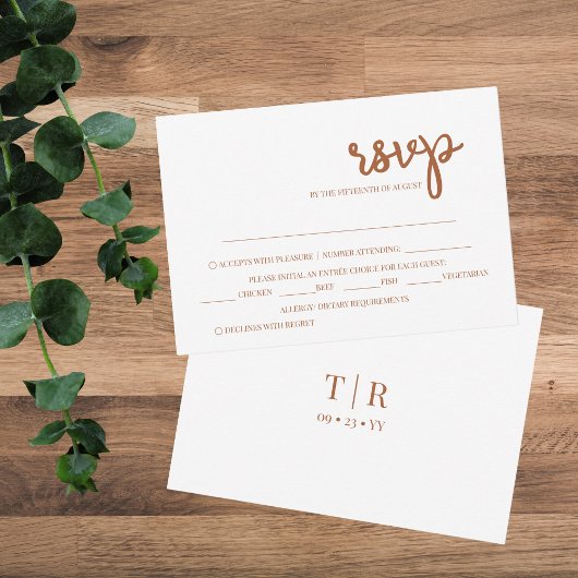 Elegant minimalist Terracotta Wedding RSVP Kaartje