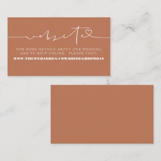 Elegant minimalist Terracotta Wedding Website Informatiekaartje (Voorkant / Achterkant)