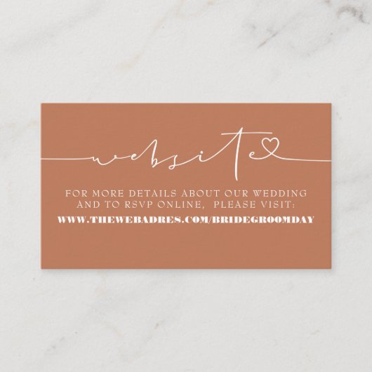 Elegant minimalist Terracotta Wedding Website Informatiekaartje (Voorkant)
