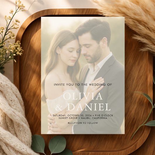 Elegant Minimalist Transparent Photo Wedding Kaart