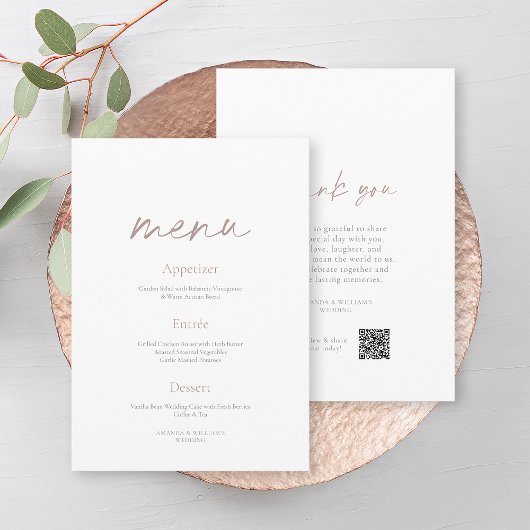 Elegant Minimalist Two-Sided Wedding Menu Kaart
