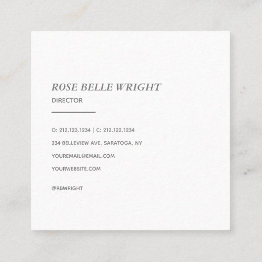 Elegant Minimalist Typography Simple Orange Vierkante Visitekaartje (Achterkant)