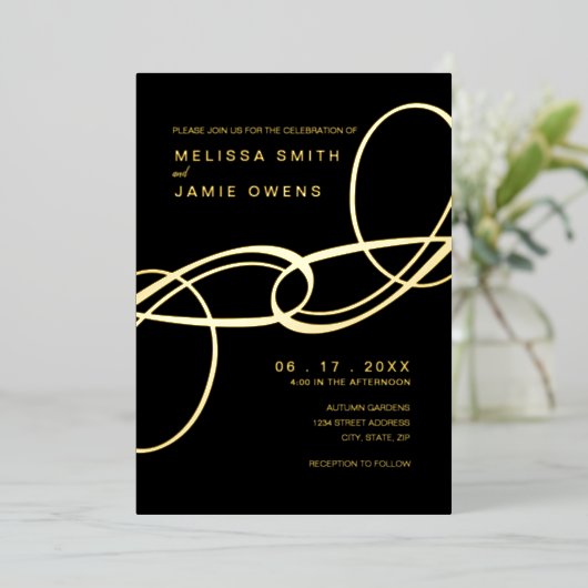 Elegant minimalist Weddenschap Black en Gold Folie Uitnodiging (Staand Voorkant)